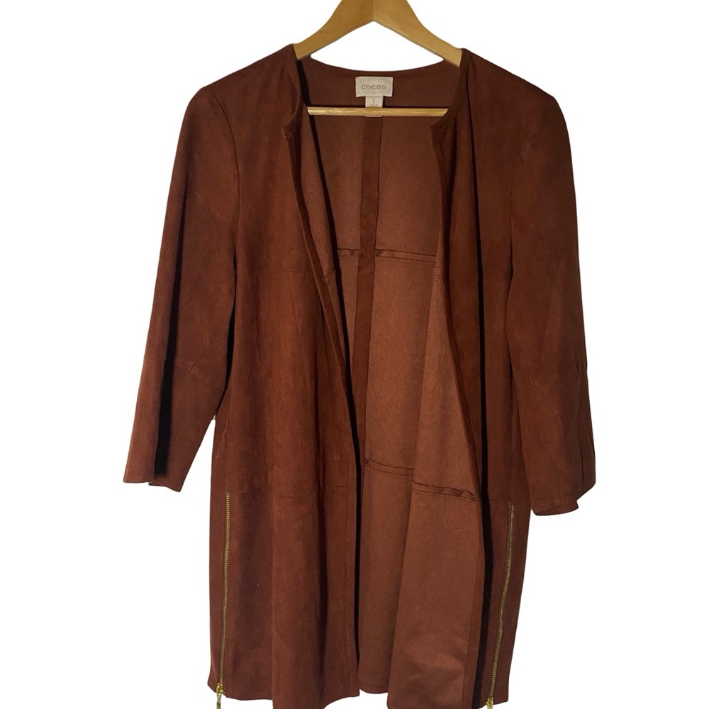 Chico's Rust Brown Open Front Jacket With Zipper … - image 2